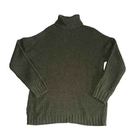 H&M Chunky Knit Waffle Turtleneck Sweater Dark Green - Picture 1 of 8